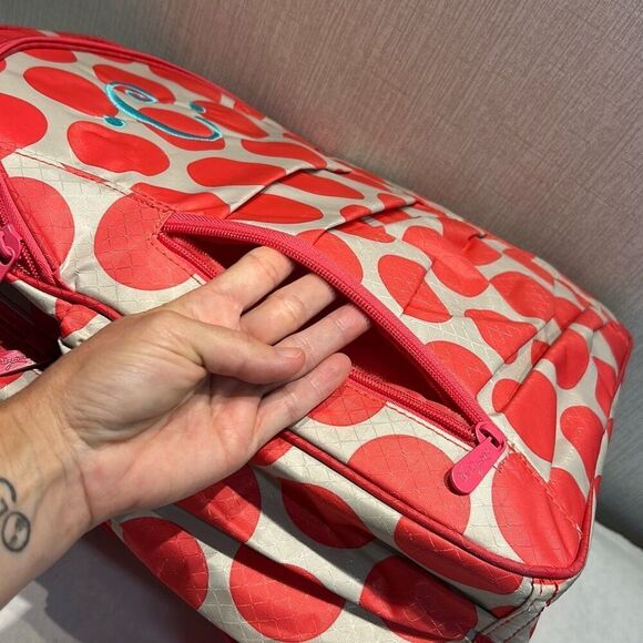 thirty-one Pink Gray Polka Dot Backpack "C" Embroidered School Dance Girls Kids - Picture 6 of 11